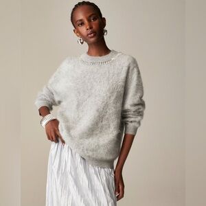 J. Crew Brushed Cashmere Relaxed Crewneck Sweater Gray Embellished Small NWT